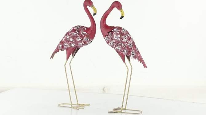 Set of 2 Iron 38&#34; Coastal Flamingos Garden Sculptures Pink - Olivia &#38; May, 2 of 13, play video