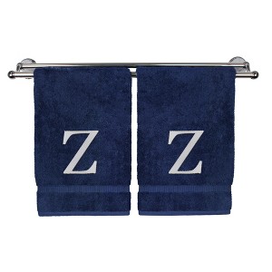 BC BARE COTTON Monogrammed Hand Towel, 100% Turkish Cotton - Set of 2 - Navy - White Block - 1 of 4