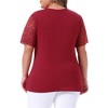 Women's Plus Size Summer V Neck Short Sleeve Elegant Lace Ribbed Knit Tunic Blouse - Agnes Orinda - 4 of 4