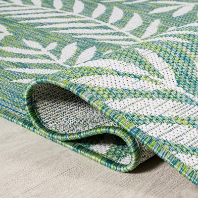 4' x 6' Green and Cream Synthetic Palm Frond Area Rug
