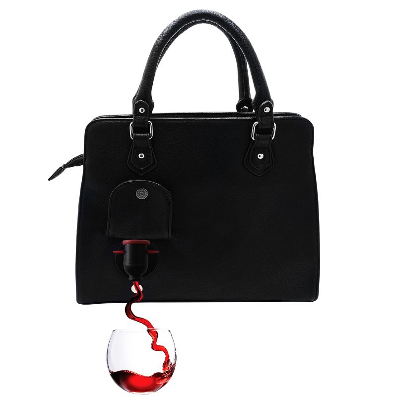 PortoVino Roma Handbag Fashionable Wine Purse that Holds and Pours 1 bottles of Wine, Black, 1 of 4