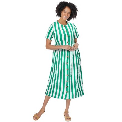 Woman Within Plus Size Short-Sleeve Seersucker Dress