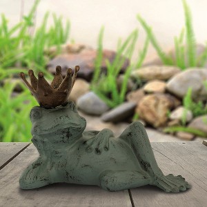 SPI Home Lazy Frog Prince Bird Feeder – 11.5-Inch Cast Aluminum Garden Decor with Regal Frog Design and Feeding Bowl - 1 of 4