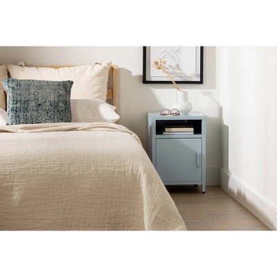 Light Blue Metal 1-Door Nightstand with Open Shelf