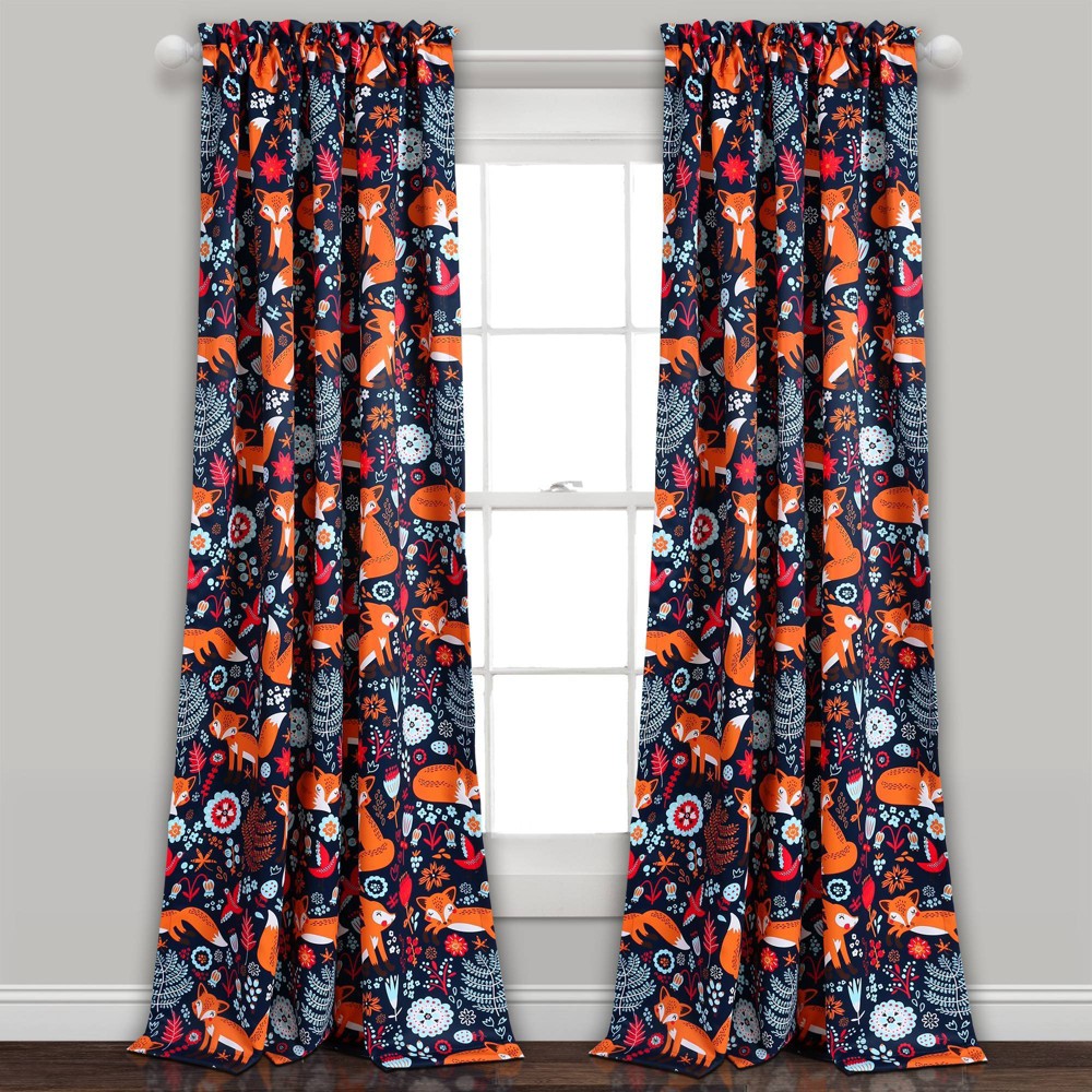 Photos - Curtains & Drapes Kids' Pixie Fox Curtain Panels Navy/Orange - Lush Décor