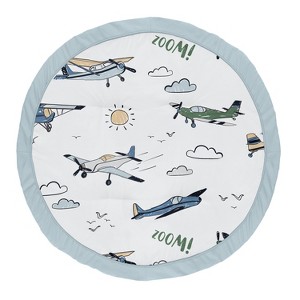 Sweet Jojo Designs Boy Baby Tummy Time Playmat Airplane Green and Blue - 1 of 4