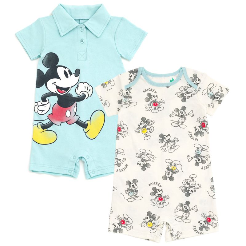 Disney Winnie the Pooh Mickey Mouse Tigger Baby 2 Pack Henley Rompers Newborn to Toddler, 1 of 7