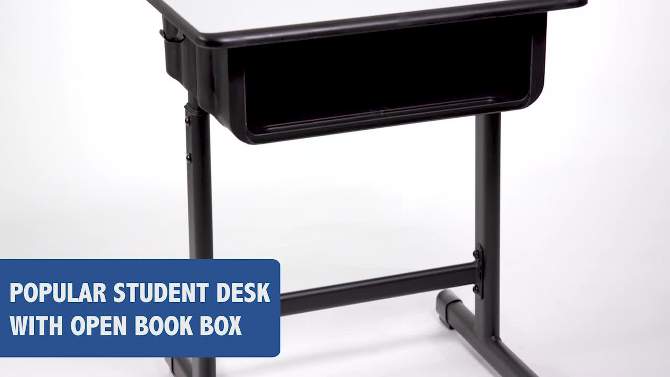Emma and Oliver Grey Student Desk with Adjustable Height Black Pedestal Frame, 2 of 15, play video