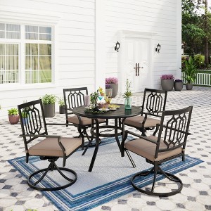 Captiva Designs 5pc Outdoor Steel Slat-top Round Dining Table & Metal Chairs with Stylish Back - 1 of 4