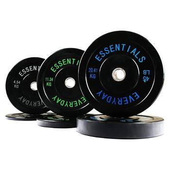 BalanceFrom Fitness Pair of 10lb, 25lb, and 45lb Olympic Rubber Bumper Weight Plate Set with Steel Hub for Full Body Strength Training Exercises