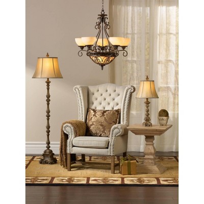 Antique French Country 62" Faux Wood Floor Lamp with Beige Silk Shade