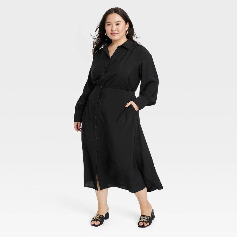 Women's Long Sleeve Collared Midi Crepe Shirtdress - A New Day™, 1 of 12