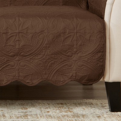Chocolate and Taupe Microfiber Reversible Loveseat Slipcover