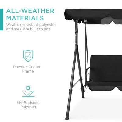Black Metal 2-Person Outdoor Swing Glider with Canopy