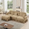 L-Shaped Sectional Sofa with Flared Arms, Removable Ruffles Pleats Skirts & Spindle Legs, Chenille Deep Seat Couch with Movable Ottoman - 2 of 4