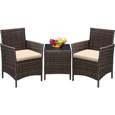 Garvee Patio Porch Furniture Sets 3 Pieces PE Rattan Wicker Chairs with Table Outdoor Garden Furniture Sets