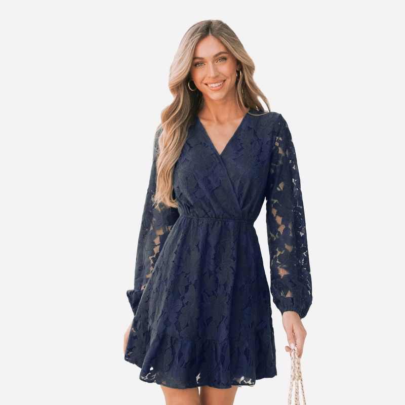 Women's Floral Lace Peasant Sleeve Mini Dress - Cupshe, 1 of 8