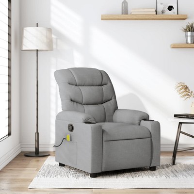 vidaXL Light Gray Fabric Massage Recliner Chair With Manual Recline, Vibration Massage, Cup Holders, And Side Pocket