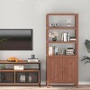 COZONY 71" Tall 5-Tier Oak Bookcase with Doors — Modern Freestanding Storage Cabinet with Adjustable Shelves for Bedroom, Living Room & Office - 4 of 4