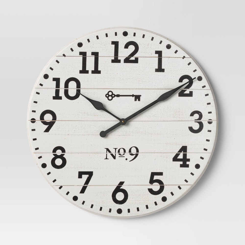 Photos - Wall Clock 26" Farmhouse Wood  White - Threshold™: Rustic Indoor Timepiece,