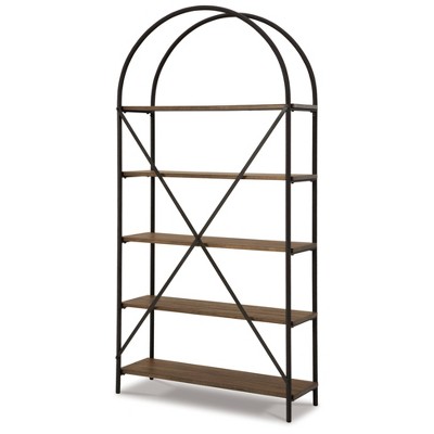 Galtbury Transitional 36'' Black/Brown Metal & Wood Bookcase