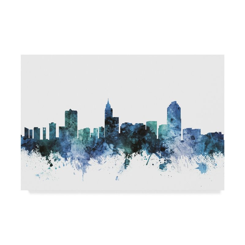 Trademark Fine Art -Michael Tompsett 'Raleigh North Carolina Blue Teal Skyline' Canvas Art, 2 of 4