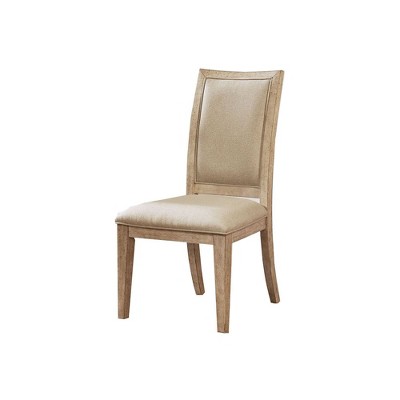 Set of 2 Wood and Fabric Side Chairs Brown/Beige - Benzara