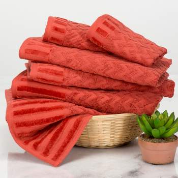 Hastings Home 6-Pc Cotton Chevron Patterned Bath Towel Set - Brick