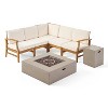 GDFStudio Biella Outdoor Acacia Wood 5 Seater Sectional Sofa Set with Fire Pit - 2 of 4