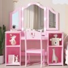 Kids Vanity Table with Drawers, Princess Makeup Desk & Chair Set, Detachable Tri-Folding Mirror, Wooden Toddler Vanity Table - 2 of 4