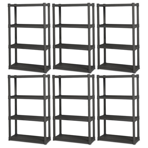 Gracious Living 4 Shelf Fixed Height Ventilated Medium Duty Shelving Unit +  4 10-Gallon Storage Bins & Lids for Home, Garage, or Basement, Black