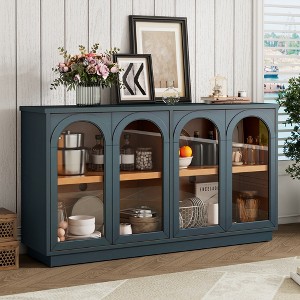 4-Door Arched Glass Buffet Cabinet with Adjustable Shelves, MDF & Pine Wood Sideboard for Kitchen, Dining Room - 1 of 4