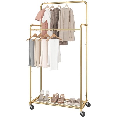 Simple Trending Double Rod Clothes Garment Rack Black