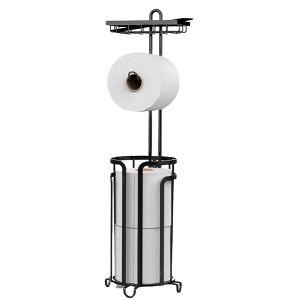 Sevobal Utility Storage Shelves, Toilet Paper Holder Stand with Top Storage Shelf, Floor Standing Storage for Bathroom, Black, 7.09"*7.09"*25.98" - 1 of 4