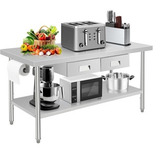 60" X 24" Stainless Steel Workbench, Metal Dining Prep Table, with 2 Drawers, Paper Towel Holder, Metal Dining Prep Table, Kitchen Islands - 1 of 4