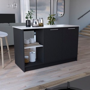 APRILSOUL Kitchen Island with 4 Open Shelves, 2 Cabinets, Easy-Assembly Modern Prep Station - 1 of 4