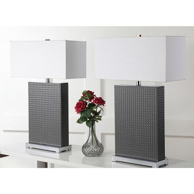 Joyce 27.75" Grey Faux Leather Table Lamp Set