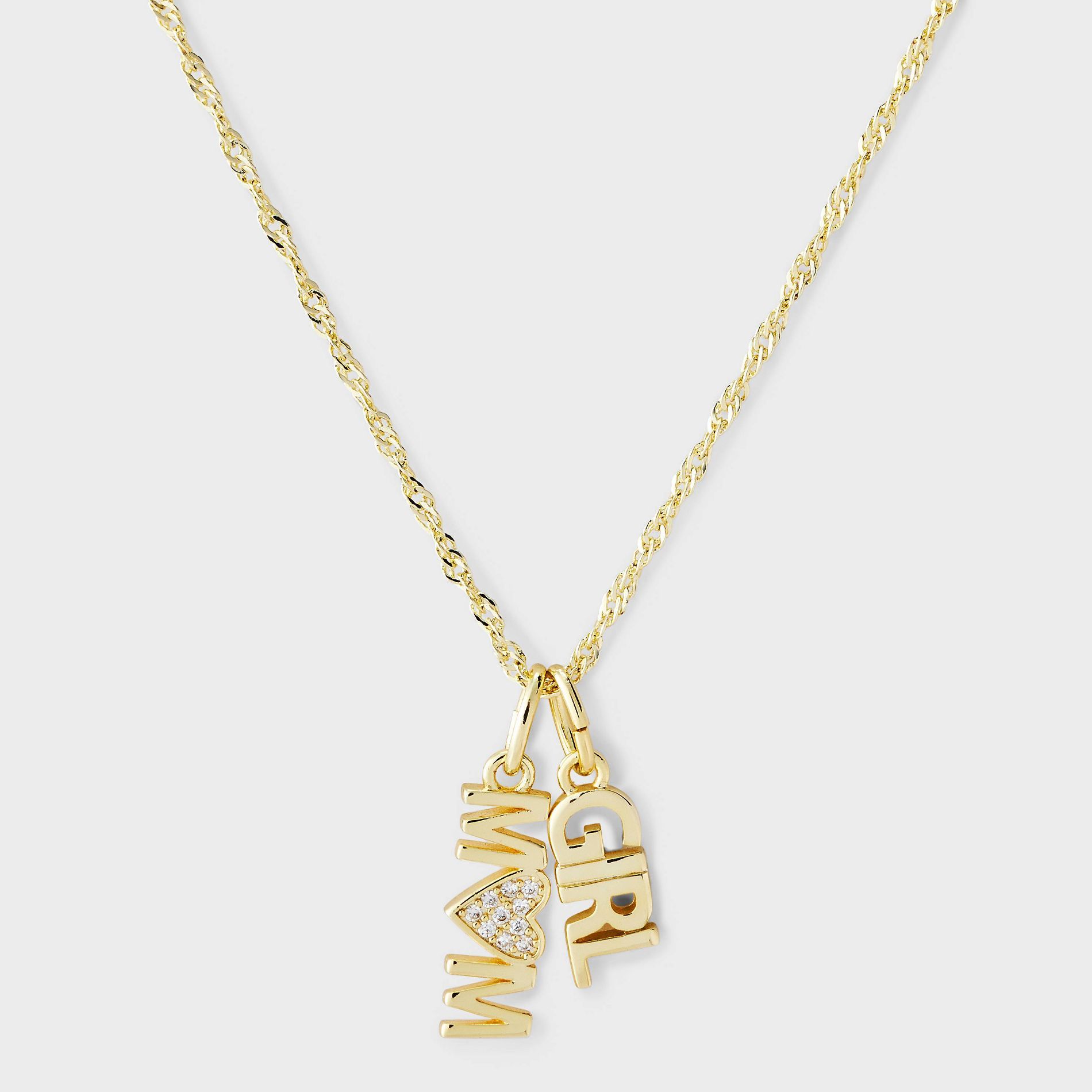 14k Gold Dipped Cubic Zirconia "Girl Mom" Vertical Charm Pendant Necklace - A New Day™ Gold