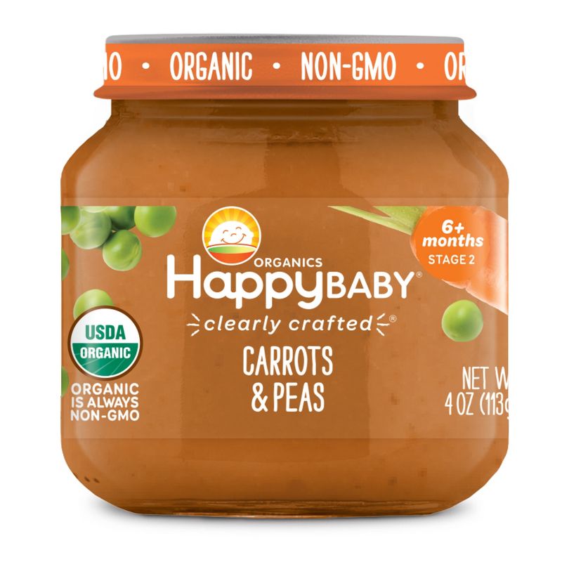 HappyBaby Clearly Crafted Carrots &#38; Peas Baby Meals Jar - 4oz, 1 of 5
