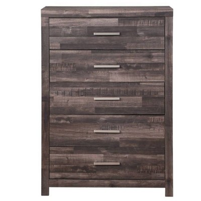 Juniper Dark Cherry 5-Drawer Wooden Chest with Metal Handles