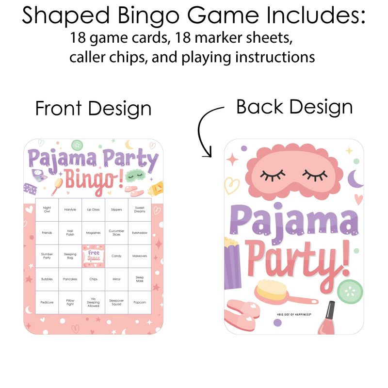 Big Dot of Happiness Pajama Slumber Party - Bingo Cards and Markers - Girls Sleepover Birthday Party Bingo Game - Set of 18, 5 of 7