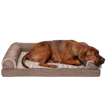 FurHaven Luxe Fur & Performance Linen Cooling Gel Sofa Dog Bed
