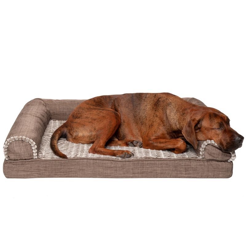 FurHaven Luxe Fur & Performance Linen Cooling Gel Sofa Dog Bed, 1 of 6