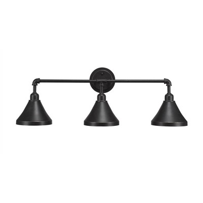 Toltec Lighting Vintage 3 - Light Vanity in  Dark Granite with 7'' Dark Granite Cone Metal Shade Shade