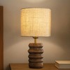 ALOADECOR 15'' Japandi Solid Wood Base Table Lamp Modern Classic Nightstand Lamp with Beige Fabric Shade for Bedside Foyer Dining Room - 2 of 4