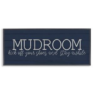 Stupell Industries Mudroom Kick Off Shoes Phrase Rustic Grain Pattern Framed Giclee Art, Black, 24" x 10" - 1 of 4