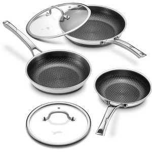 Aoibox Non Stick Frying Pans Set with Lids, Hybrid Stainless Steel Skillets, Dishwasher & Oven Safe, Induction Compatible Cookware, PFOA Free - 1 of 4