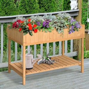 Okak Raised Garden Bed with 8 Pockets & Shelf, Wooden Elevated Outdoor Planter Box with Legs for Herbs/Vegetables/Flowers - 1 of 4