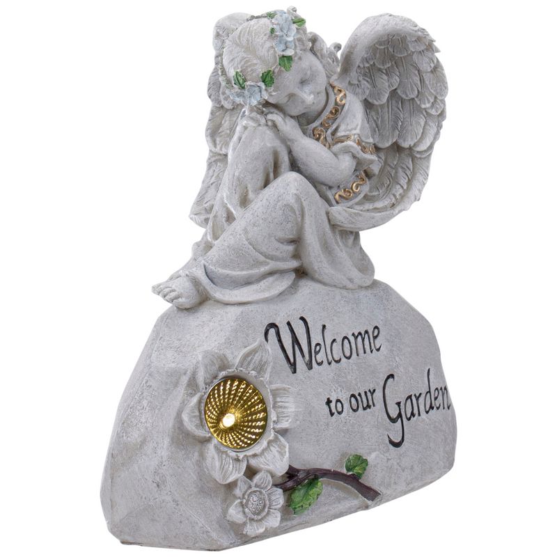 Northlight 9.25" Gray Solar Powered "Welcome to Our Garden" Angel Outdoor Garden Statue, 3 of 6