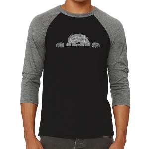 LA Pop Art Men's Raglan Baseball Word Art T-shirt - Peeking Dog - 1 of 4